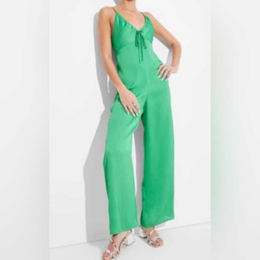 Womens Wide-Leg Satin Jumpsuit - Wild Fable, Jade, Size M